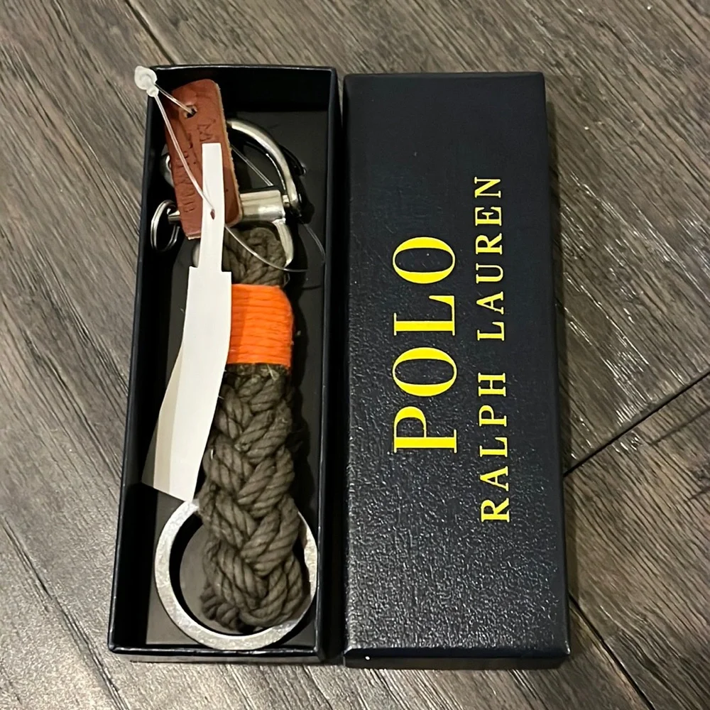 Polo Ralph Lauren cotton keychain key chain nautical new lanyard olive orange